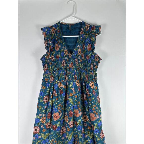Anthropologie Peregrine Floral Blue Flutter Sleeve Midi Dress Size XL - Picture 2 of 8